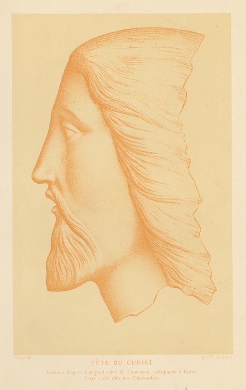 Terracotta hoved af Jesus Kristus (chromolitho) af French School