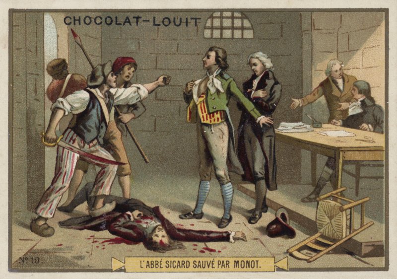 Abbe Sicard er reddet af Monot, den franske revolution, september 1792 af French School