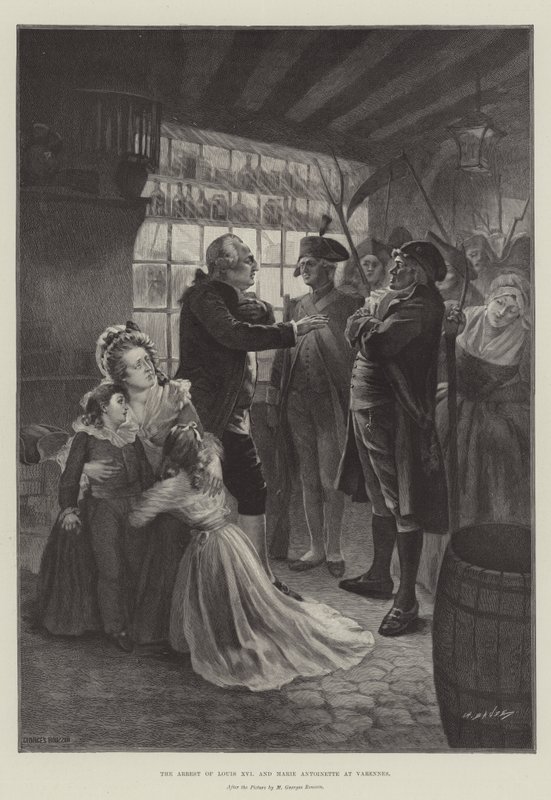 Arrestationen af Ludvig XVI og Marie Antoinette i Varennes af French School