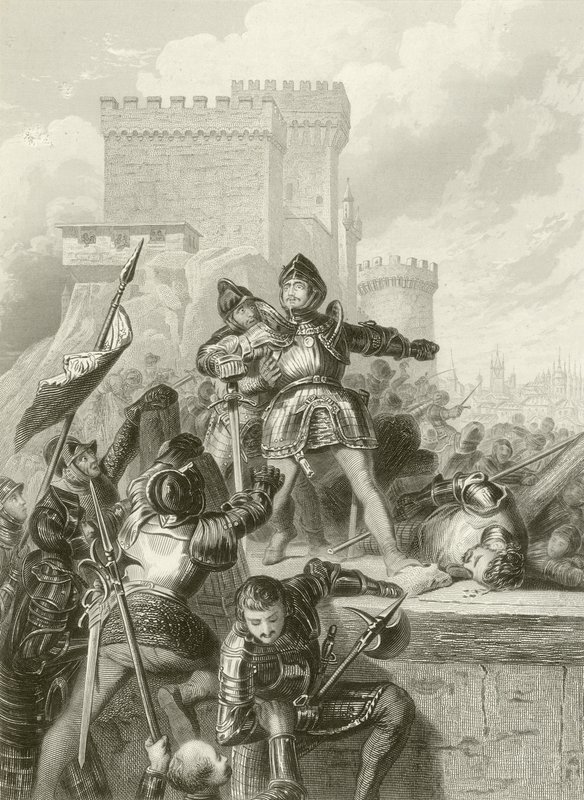 Chevalier Bayard blev såret ved belejringen af Brescia, 1512 af French School