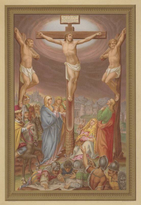 Korsfæstelsen (chromolitho) af French School