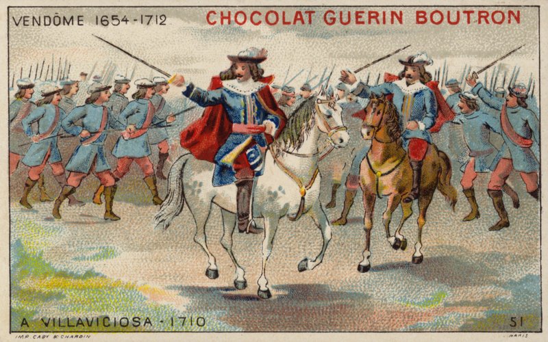 Hertugen af Vendome i slaget ved Villaviciosa (chromolitho) af French School