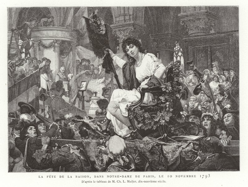 Fornuftens festival i Notre Dame de Paris, 10. november 1793 af French School