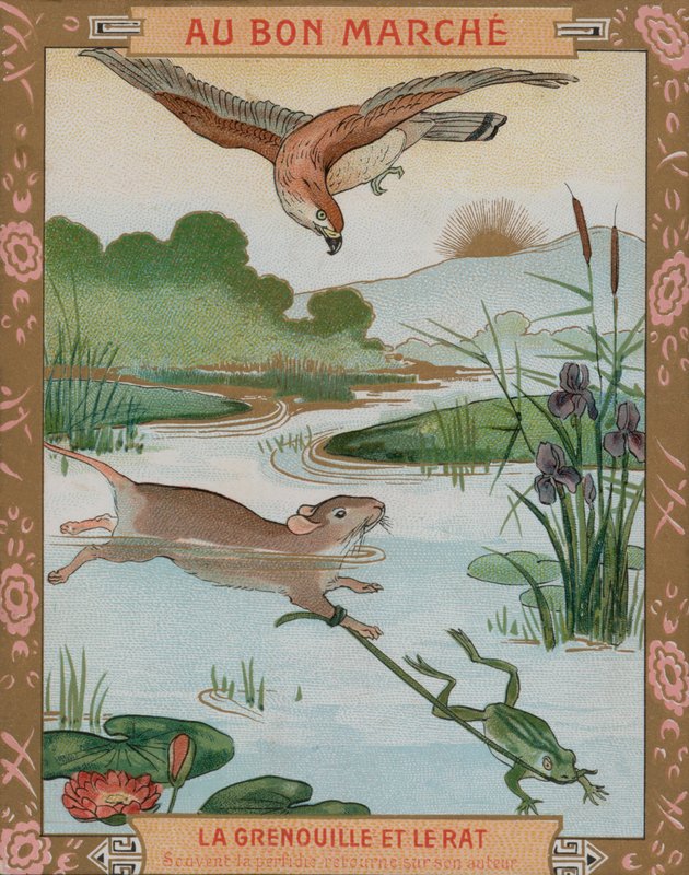 Frøen og musen, en af Æsops fabler (chromolitho) af French School