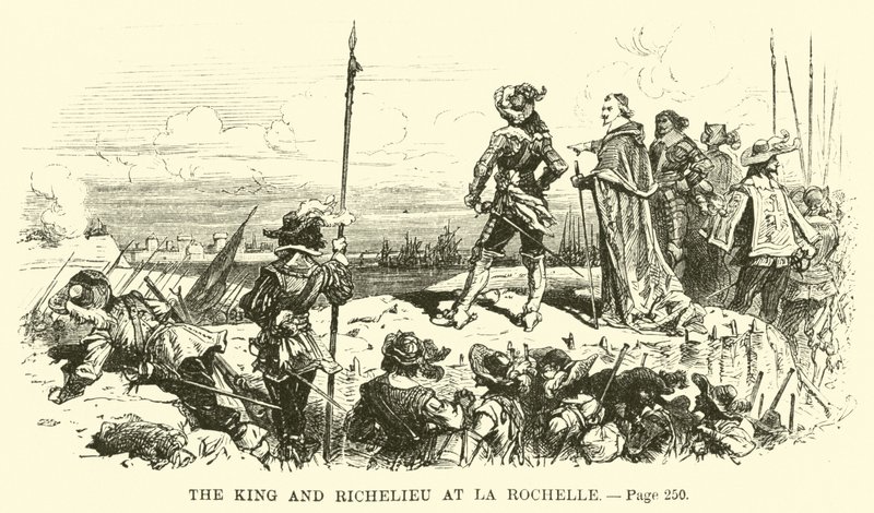 Kongen og Richelieu i La Rochelle af French School