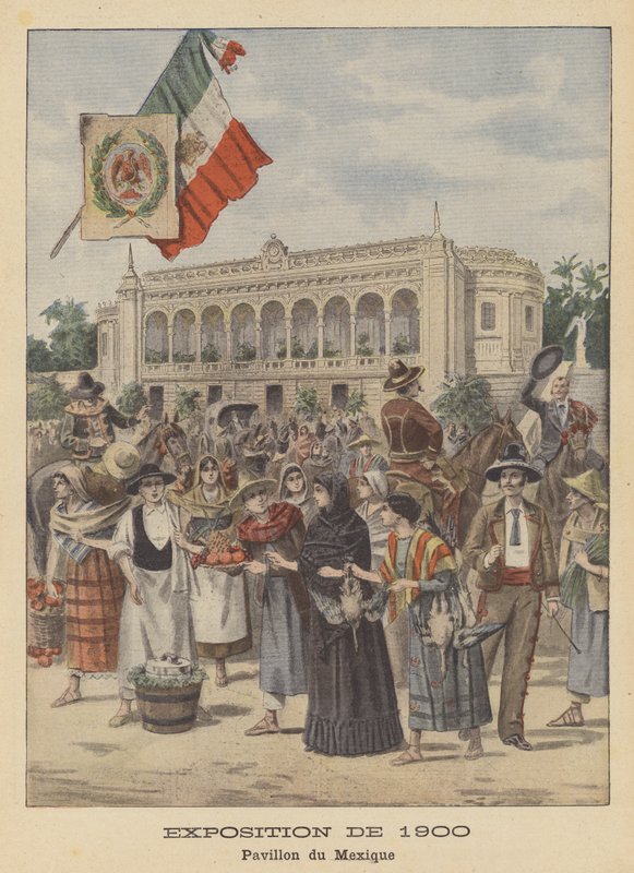 Den mexicanske pavillon ved Exposition Universelle i 1900 i Paris (farve litho) af French School