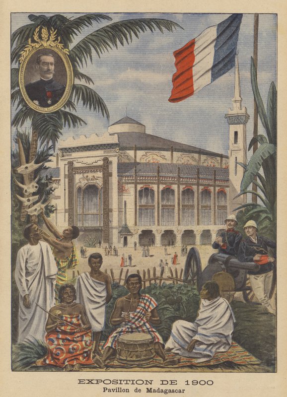 Madagaskars pavillon ved Exposition Universelle i 1900 i Paris (farve litho) af French School