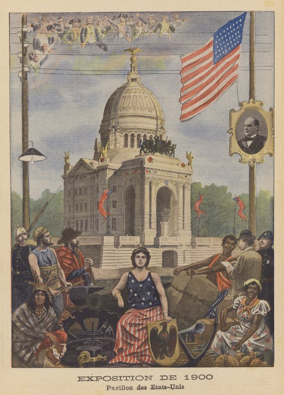 The Pavillion of the United States ved Exposition Universelle i 1900 i Paris (farve litho) af French School