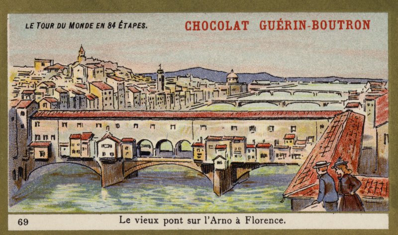 Ponte Vecchio over Arno, Firenze (chromolitho) af French School