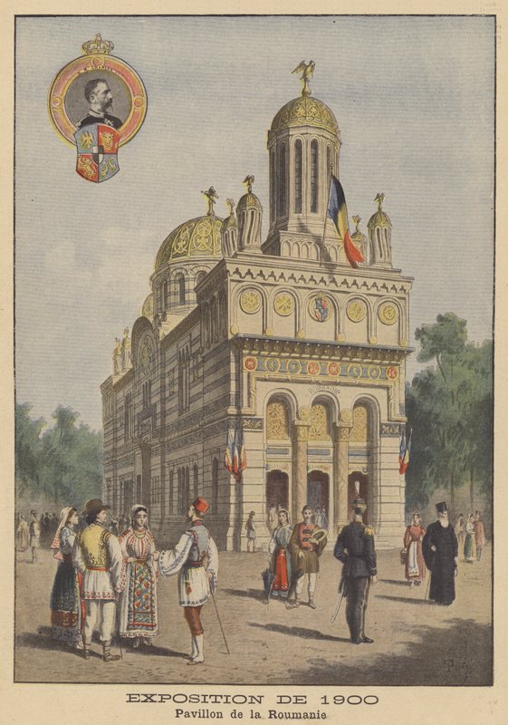 Den rumænske pavillon ved Exposition Universelle i 1900 i Paris (farve litho) af French School
