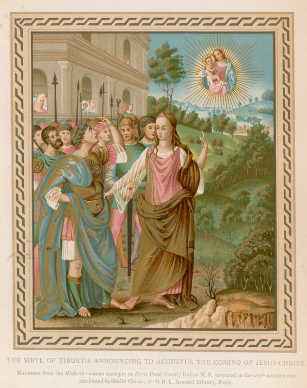 Sibyllen af Tiburtis, der annoncerer for Augustus Jesu Kristi komme (chromolitho) af French School