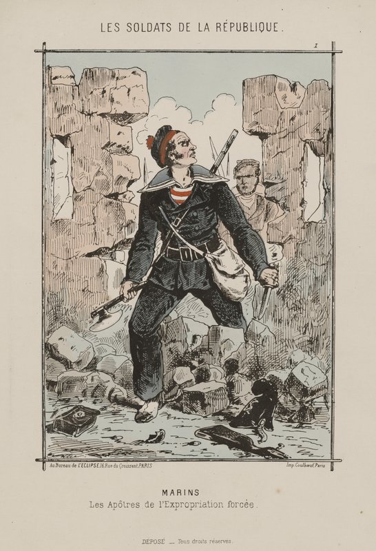 Republikkens soldater. Sømænd: tvangsekspropriationens apostle (farve litho) af French School