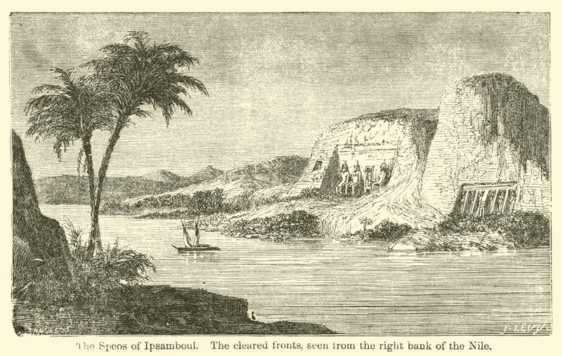 Speos of Ipsamboul, de ryddede fronter, set fra Nilens højre bred (gravering) af French School