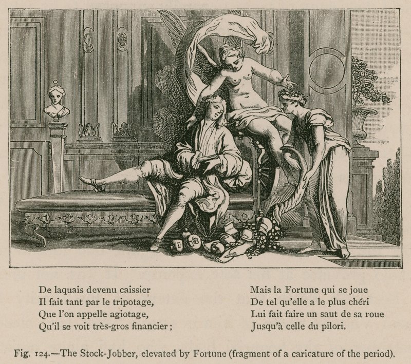 The Stock-Jobber, forhøjet af Fortune (Fragment af en karikatur af perioden) af French School