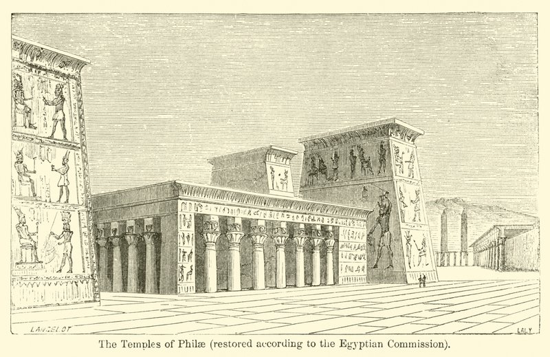 The Temples of Philae, restaureret ifølge den egyptiske kommission (gravering) af French School