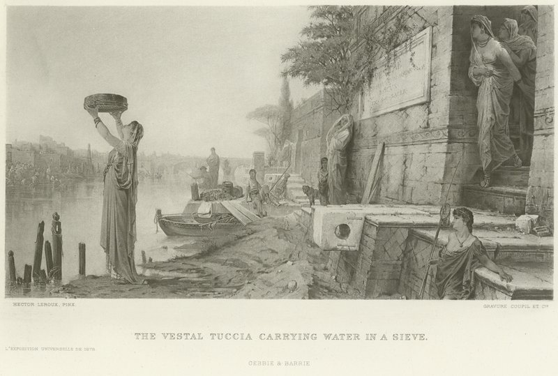 Vestal Tuccia bærer vand i en sigte (dybtryk) af French School