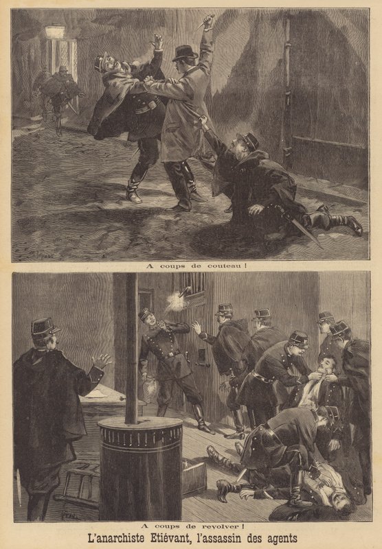 Anarkisten Georges Etievant angriber politibetjente i Paris af French School