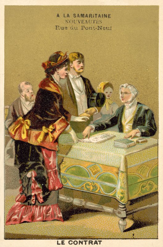 Kontrakten (chromolitho) af French School