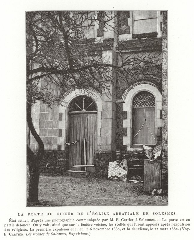 Døren til koret i klosterkirken Solesmes, Frankrig af French School