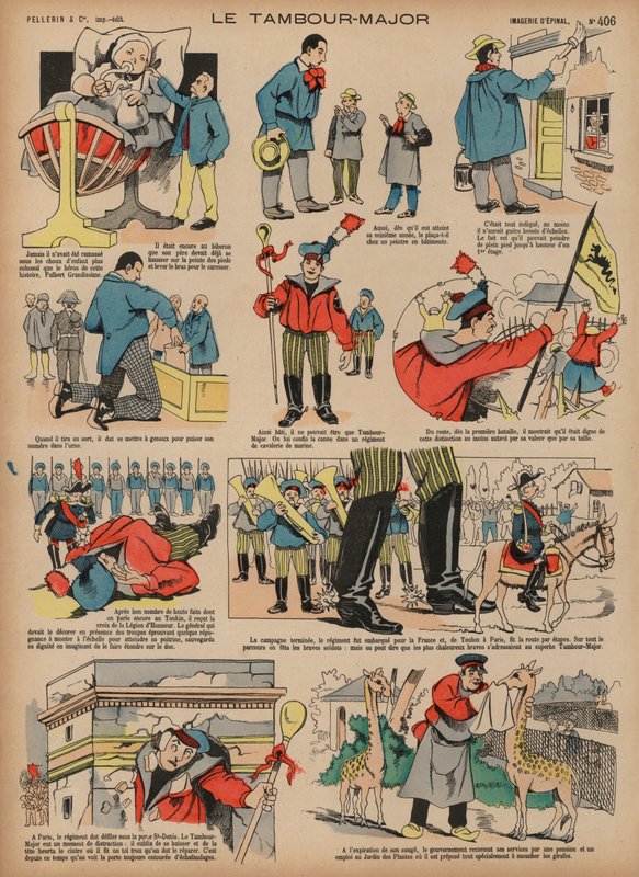 Tromme-dur (farvet gravering) af French School