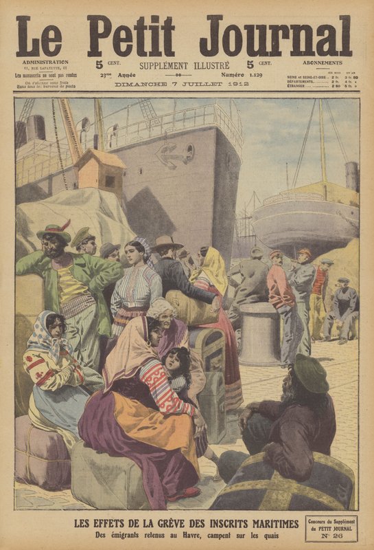 Virkningerne af søfartsstrejken i Frankrig (farve litho) af French School