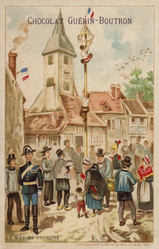 Den fedtede stang (chromolitho) af French School