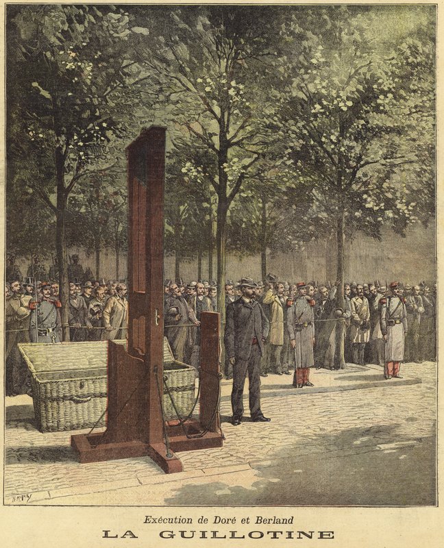 Guillotinen brugt til henrettelsen af Dore og Berland af French School