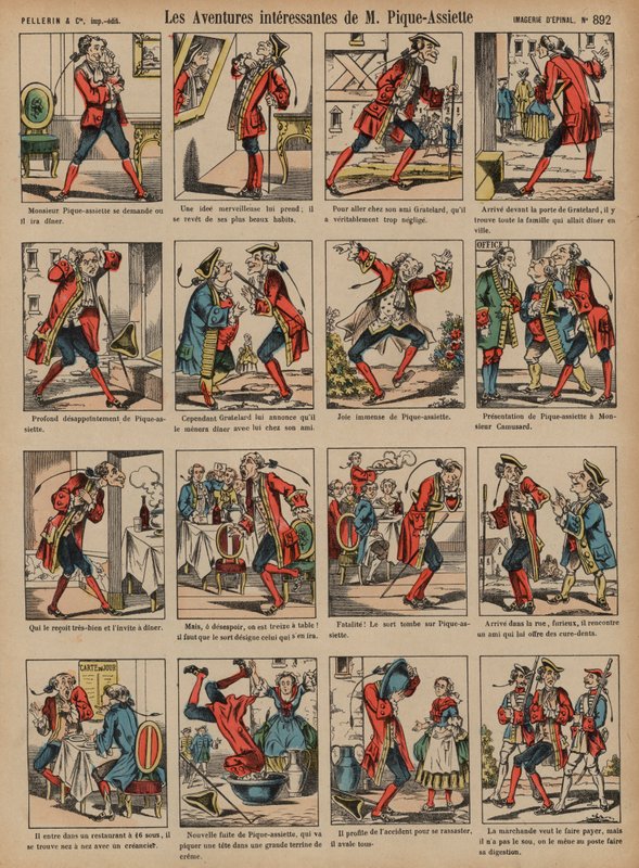 Monsieur Pique-Assiettes interessante eventyr (farvet gravering) af French School