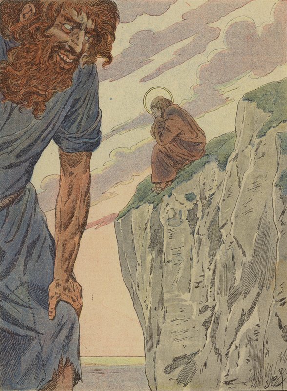 Legenden om St. Lawrence og den kæmpe finne (farve litho) af French School
