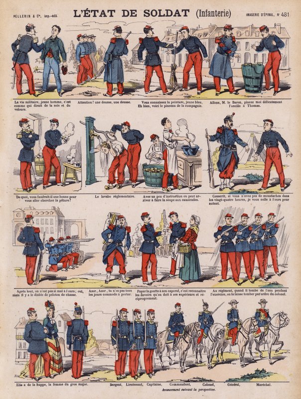 En fransk infanterisoldats liv (farve litho) af French School