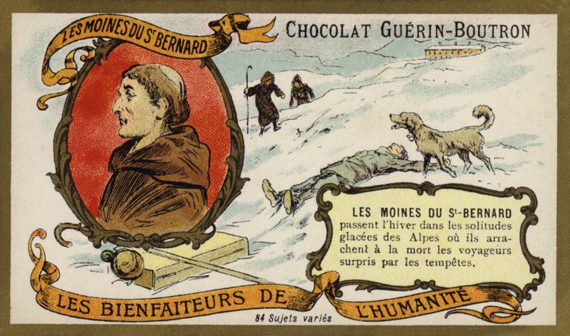 Munkene på Hospice St. Bernard (chromolitho) af French School