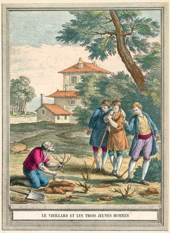 Den gamle mand og de tre unge mænd af French School