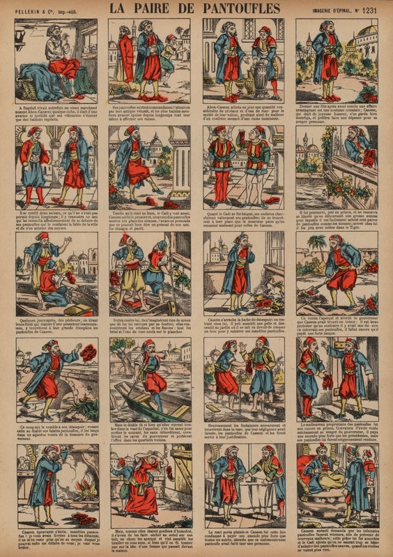 Et par hjemmesko (farvet gravering) af French School