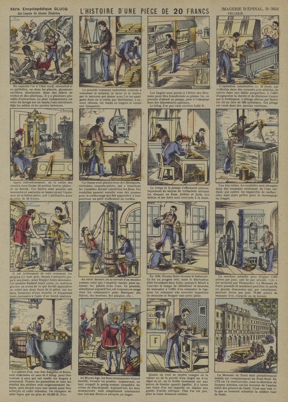 Historien om en 20 Francs mønt (farve litho) af French School