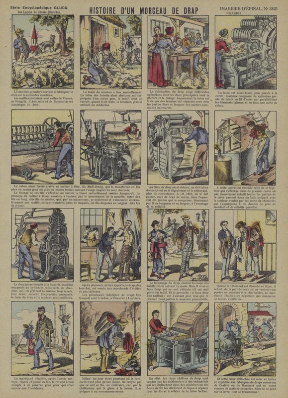 Historien om et stykke uldstof (farve litho) af French School