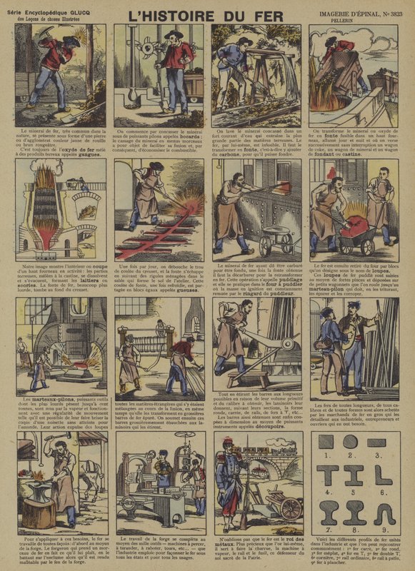 Historien om jern (farve litho) af French School