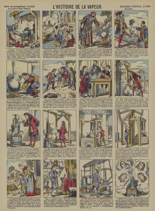 Historien om damp (farve litho) af French School