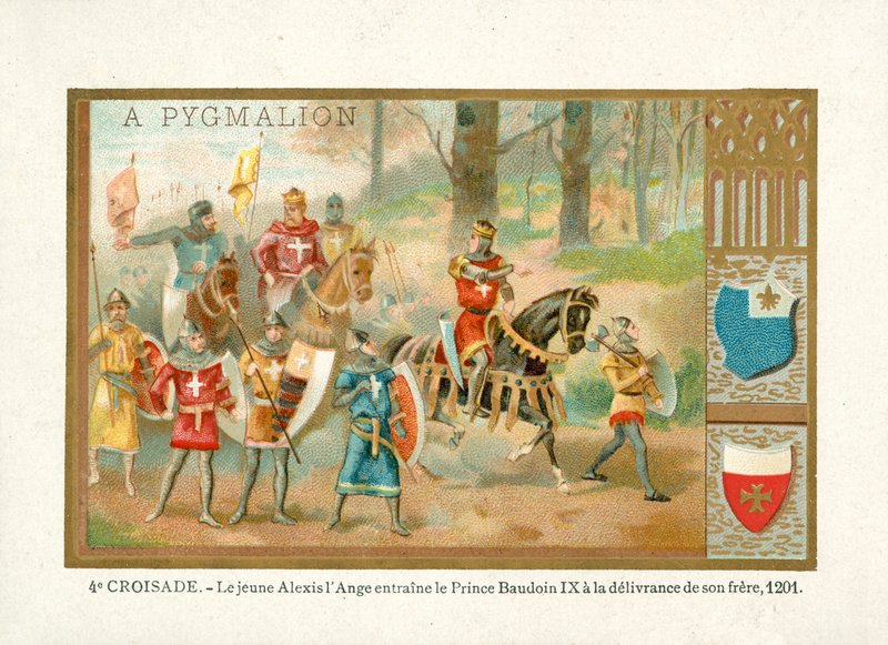 Den unge Alexios IV Angelos bringer Baldwin IX, greve af Flandern, for at befri sin bror, Fourth Crusade af French School