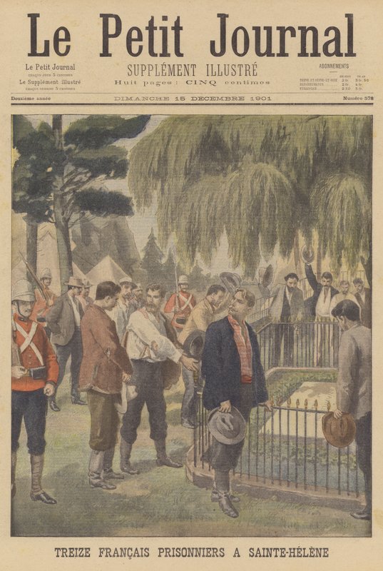 Tretten franske fanger på St. Helena (farve litho) af French School