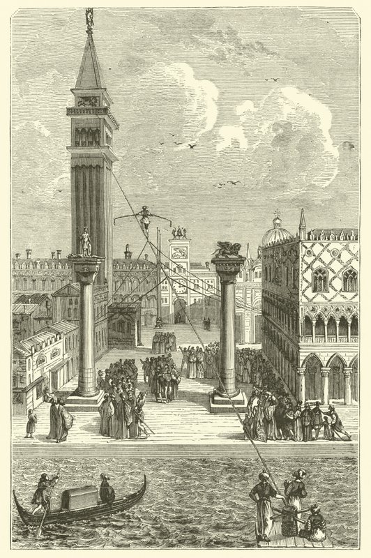 Tightrope walker i Venedig (gravering) af French School