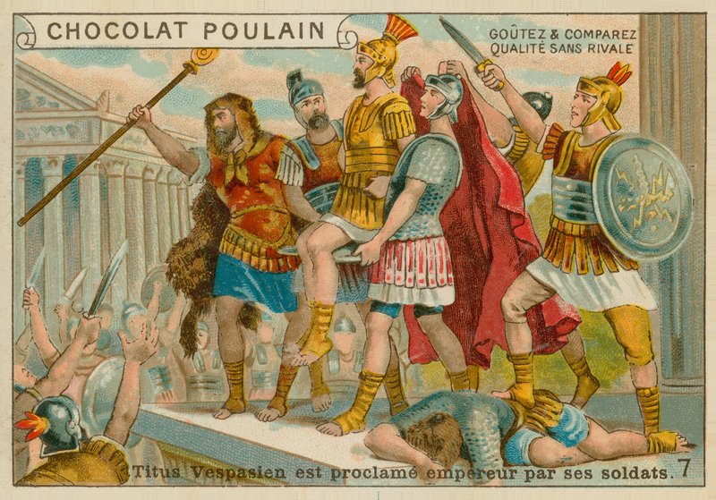 Titus bliver udråbt til kejser, Chocolat Poulain handelskort af French School