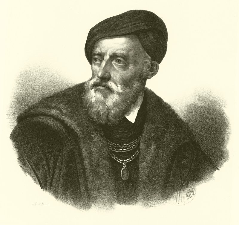 Tiziano Vecelli eller Tiziano Vecellio, kendt på engelsk som Titian, portræt (gravering) af French School