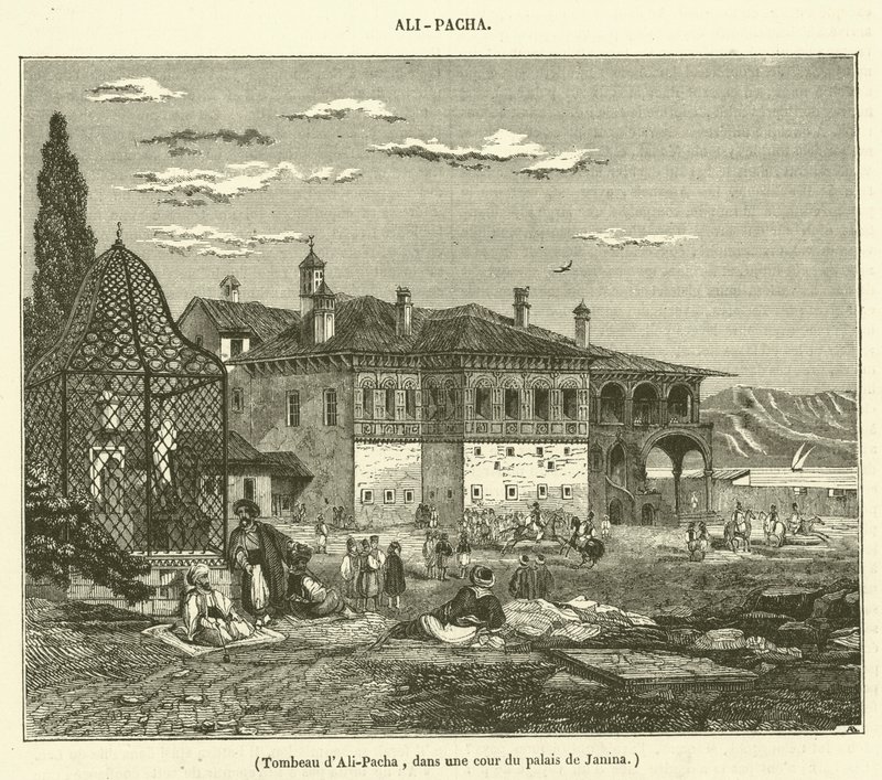 Ali-Pachas grav i en af Janina-paladsets gårde (gravering) af French School
