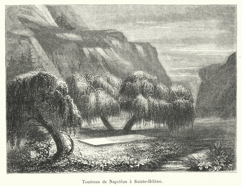 Napoleons grav ved Sainte-Helene (gravering) af French School