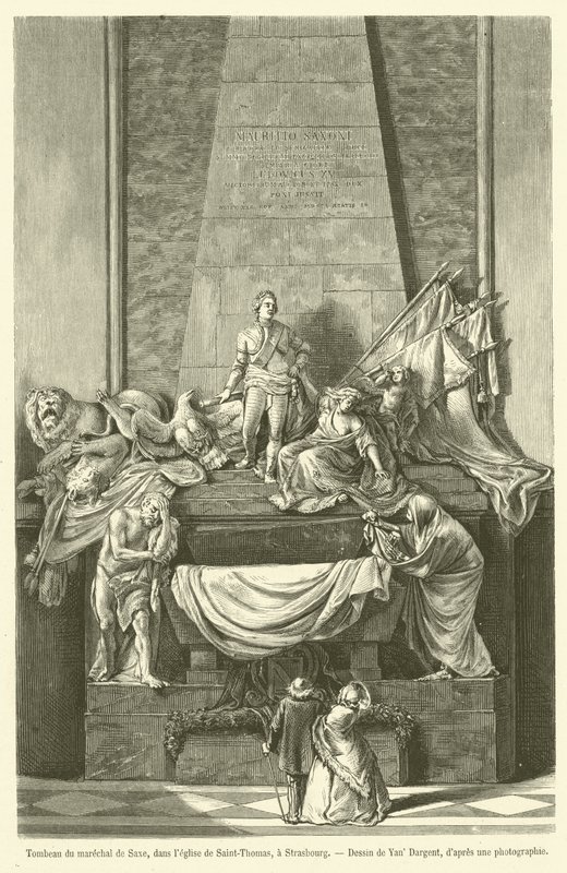 Graven af ​​marskalen af ​​Saxe, i Saint-Thomas-kirken, i Strasbourg (gravering) af French School