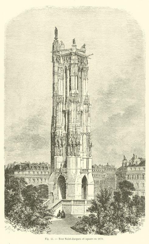 Tour Saint-Jacques og pladsen i 1870 af French School