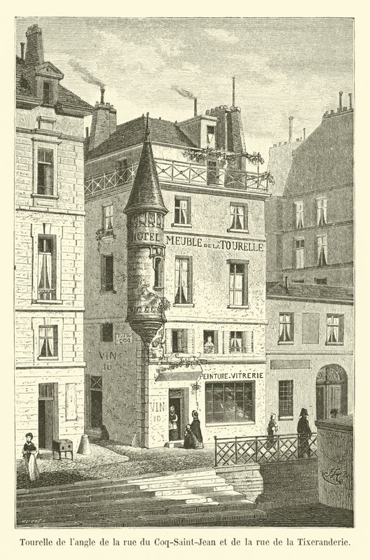 Tårntårn på hjørnet af rue du Coq-Saint-Jean og rue de la Tixeranderie af French School
