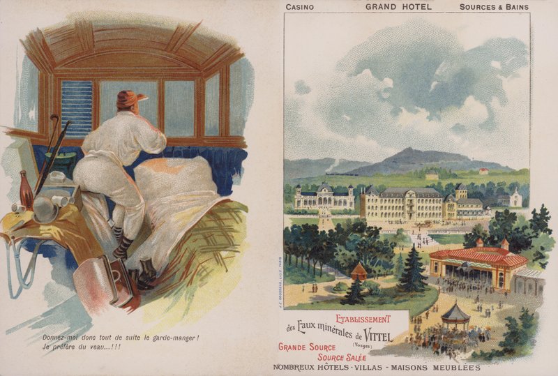 Handelskort, der reklamerer for det franske spa-resort Vittel (chromolitho) af French School