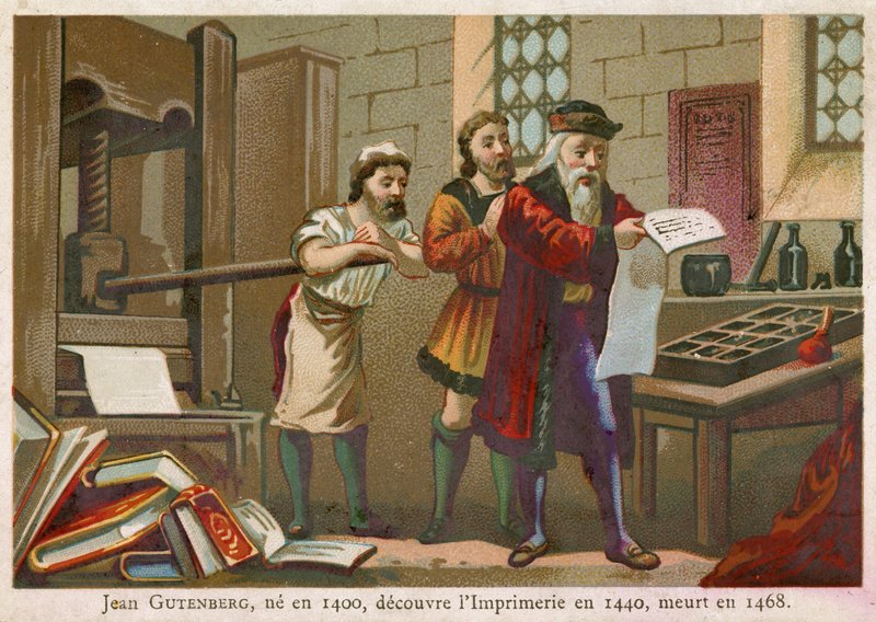 Handelskort forestillende Johann Gutenberg af French School