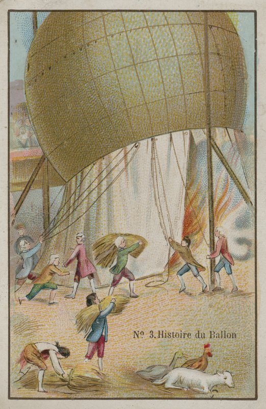 Byttekort med et billede fra Ballonens Historie af French School